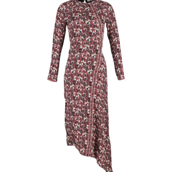 Vilshenko Women's Preloved Printed Asymmetric Dress in Burgundy Silk | Size: 42