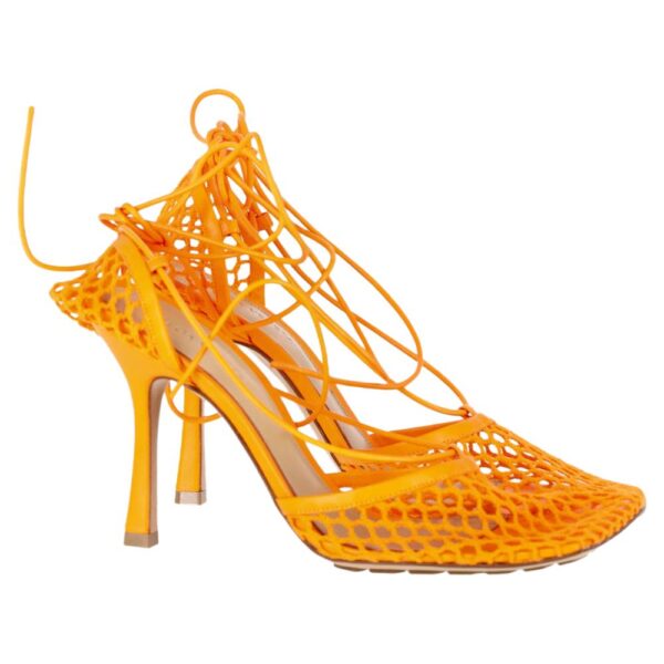Bottega Veneta Women's Preloved Stretch Lace Up Sandals in Orange Leather | Size: 7