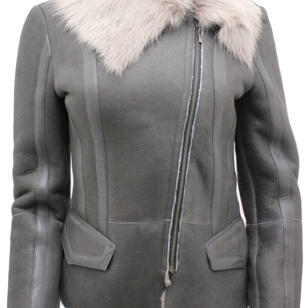 Infinity Leather Women's Toscana Shearling Flying Jacket-Teresina in Grey | Size: 22