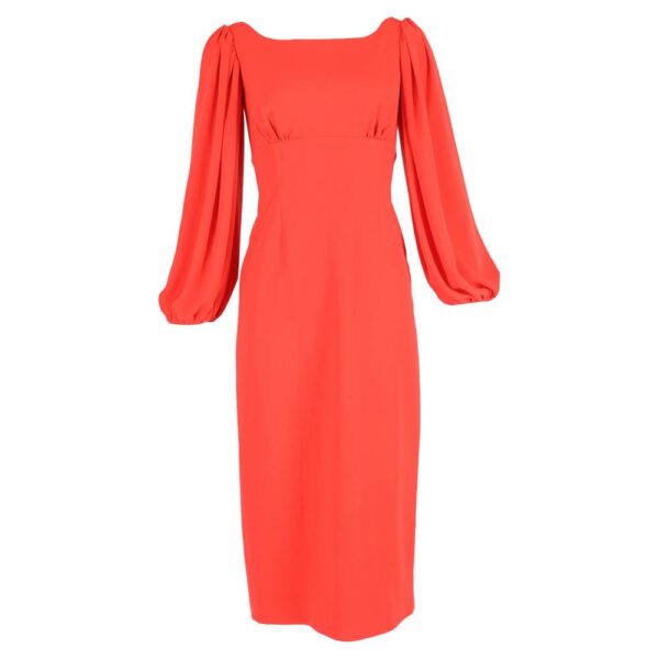 Emilia Wickstead Women's Preloved Midi Bishop Sleeve Dress in Red Polyester | Size: 36