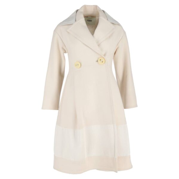 Fendi Women's Preloved Double-Breasted Coat in Cream Wool | Size: 34