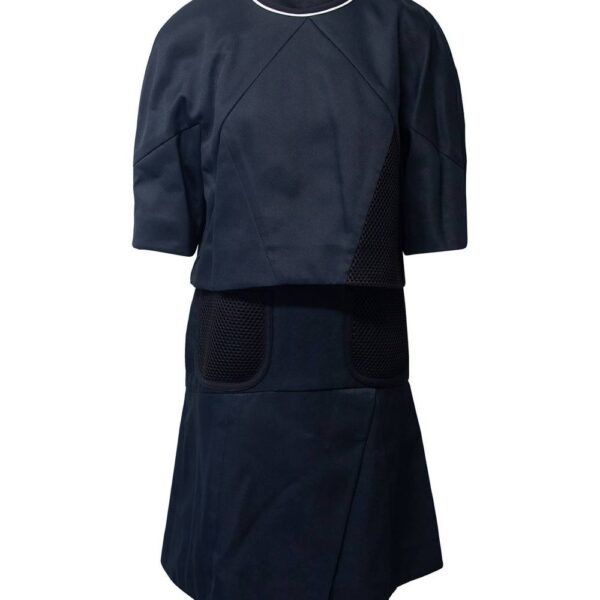 Fendi Women's Preloved Dress with Cape & Mesh detail in Navy Blue Polyamide | Size: 38