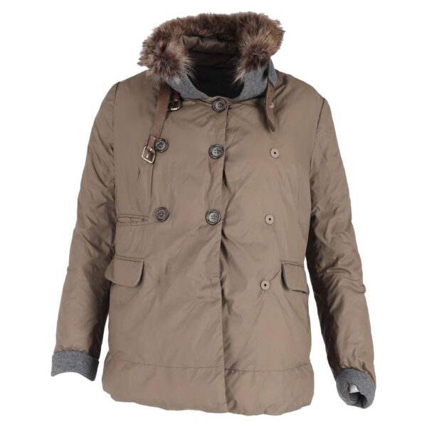 Brunello Cucinelli Women's Preloved Fur Trim Double-Breasted Down Jacket Brown Polyamide | Size: 38