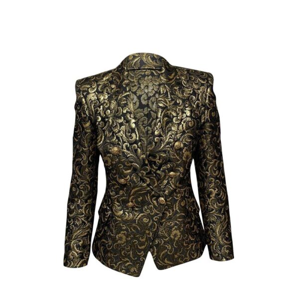 Balmain Women's Preloved Metallic Brocade Blazer in Gold Acetate in Metallic Gold | Size: 34