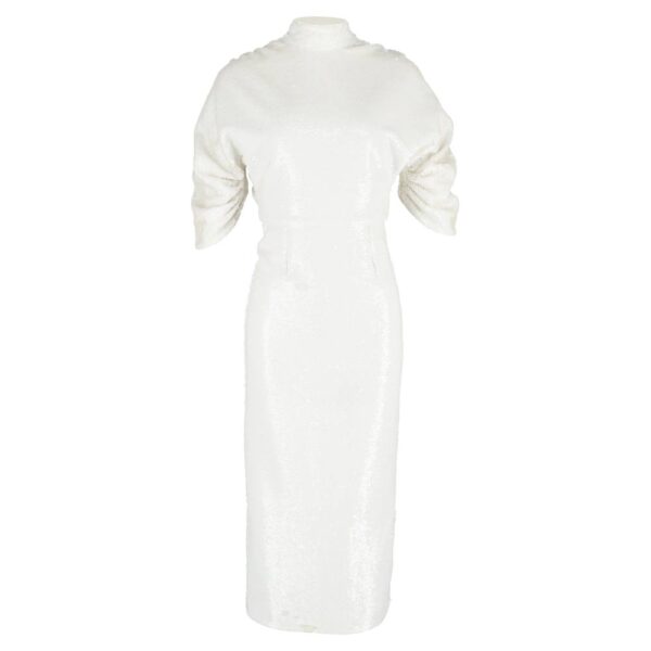 Emilia Wickstead Women's Preloved Shari Open-Back Sequined Midi Dress in White Polyester in Ecru | Size: 36