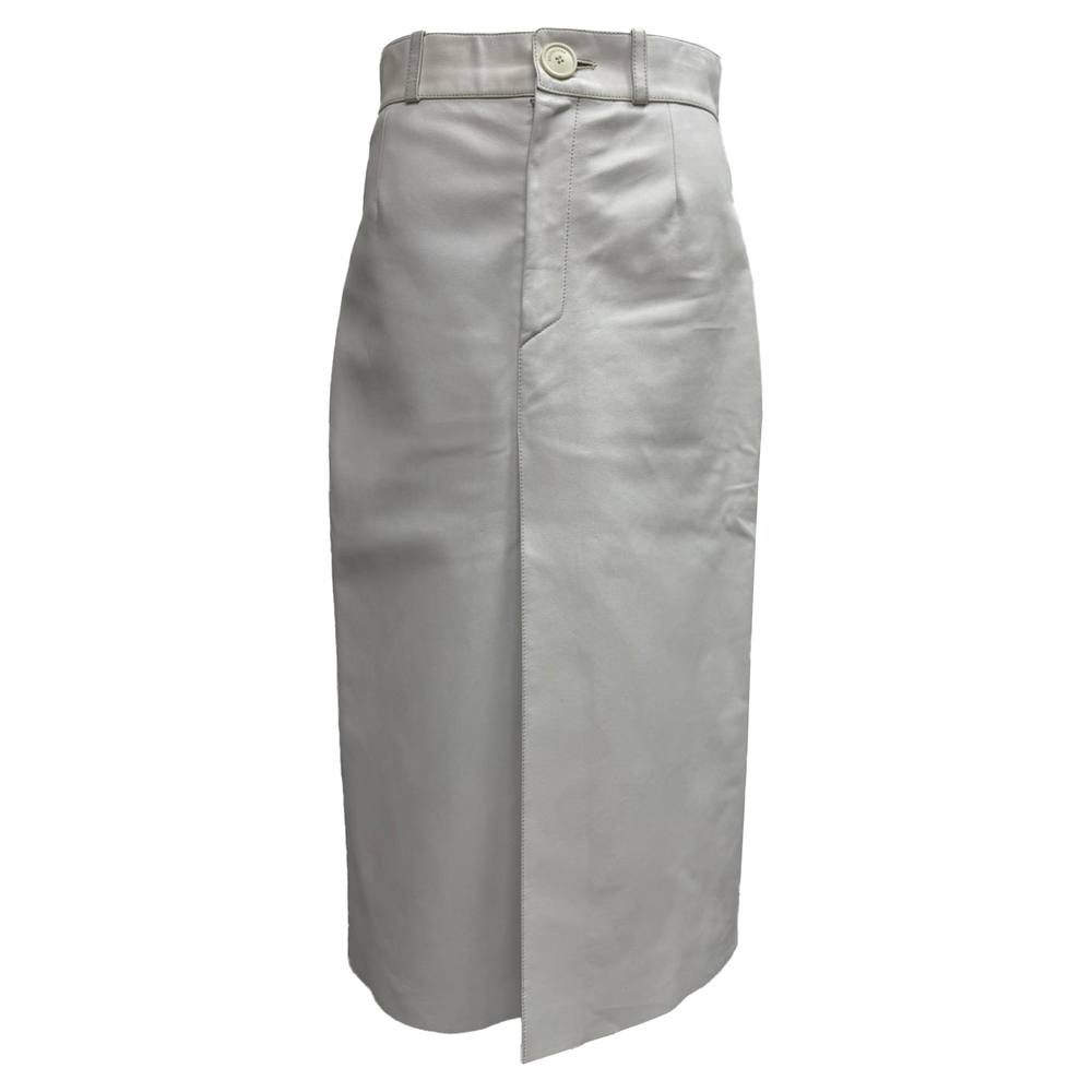 Balenciaga Women's Preloved High-Rise Midi Skirt in White Lamb Leather | Size: 38