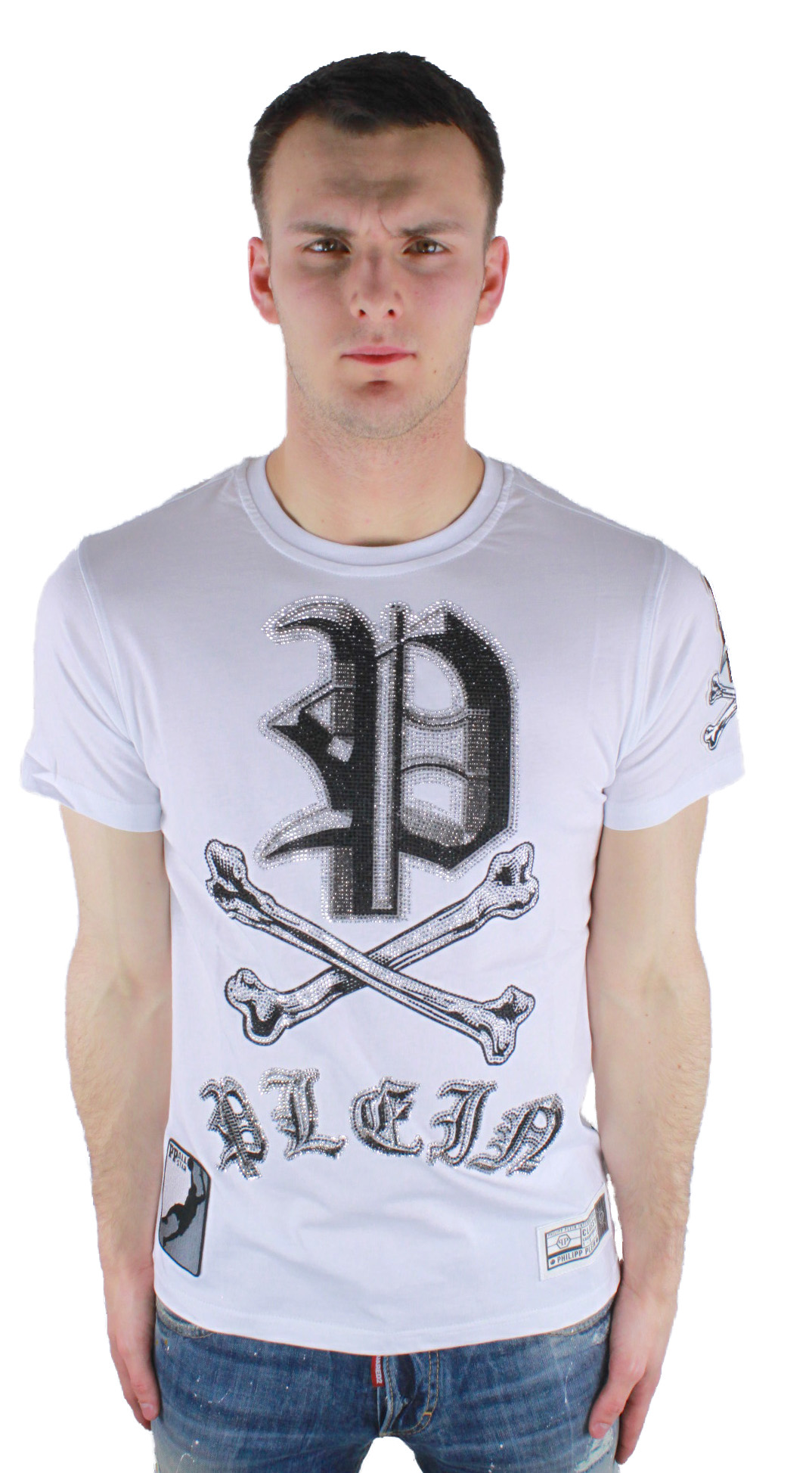 Plein Sport Mens Philipp Mint MTK0306 01 T-Shirt - White Cotton - Size Large
