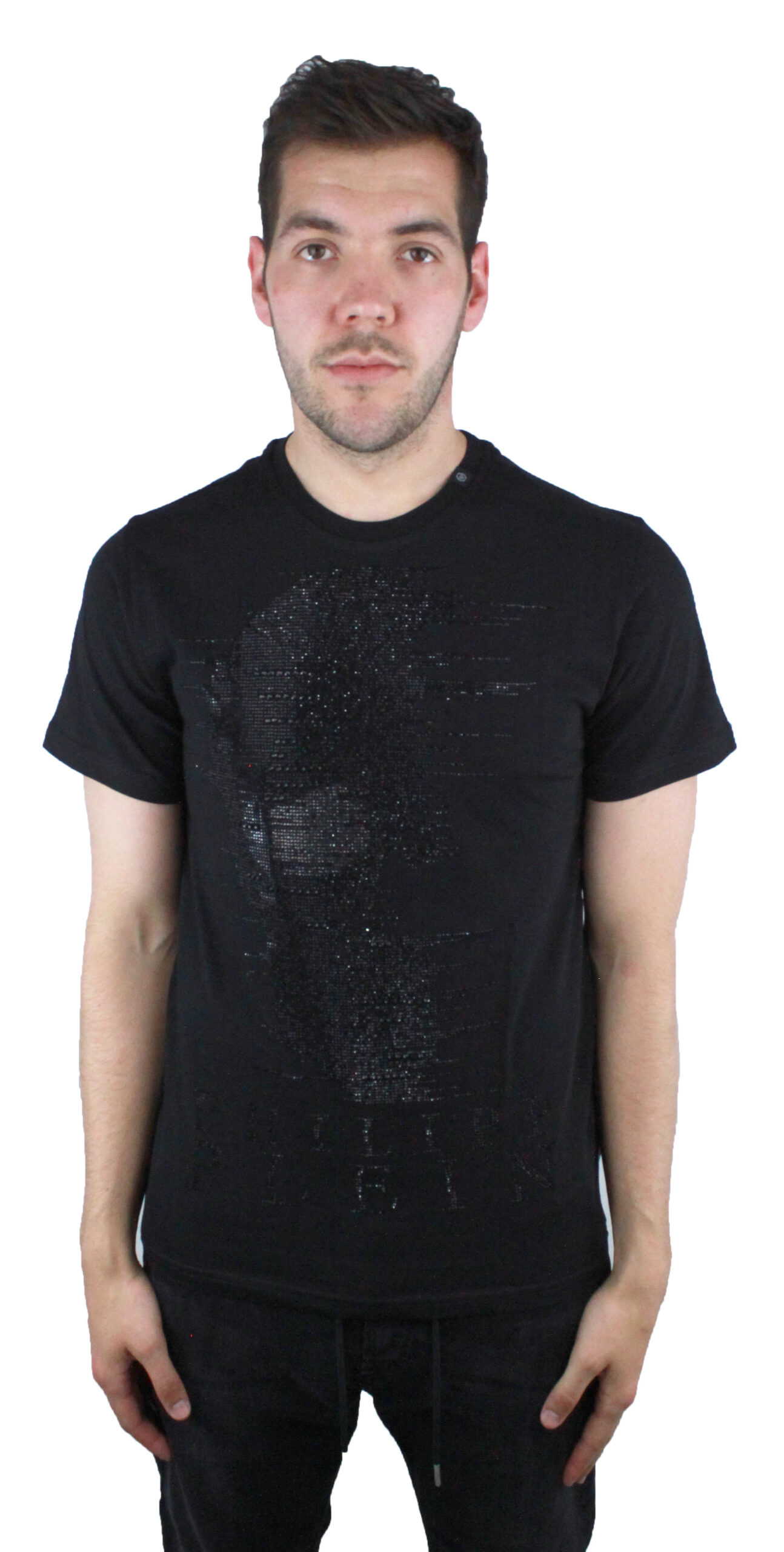 Philipp Plein Mens Ghost-S MTK1857 0202 Black T-Shirt Cotton - Size Small