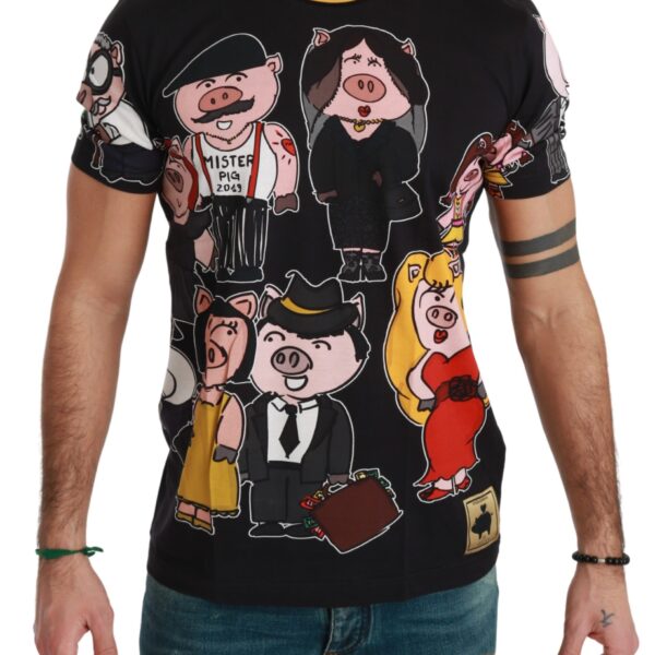 Dolce & Gabbana Mens Black Cotton Top 2019 Year of the Pig T-shirt - Multicolour - Size Small