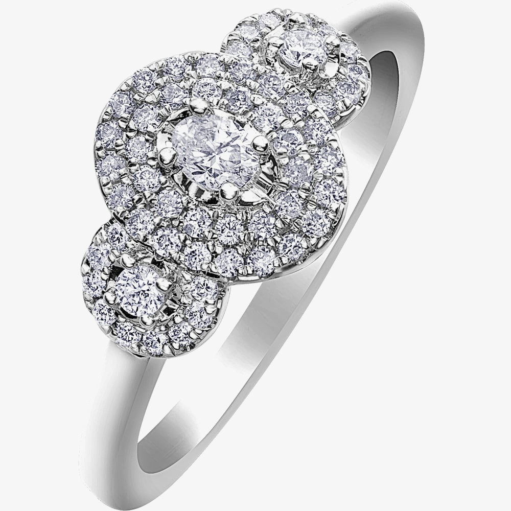 9ct White Gold 0.33ct Diamond Triple Cluster Ring 30807WG/33-10 N