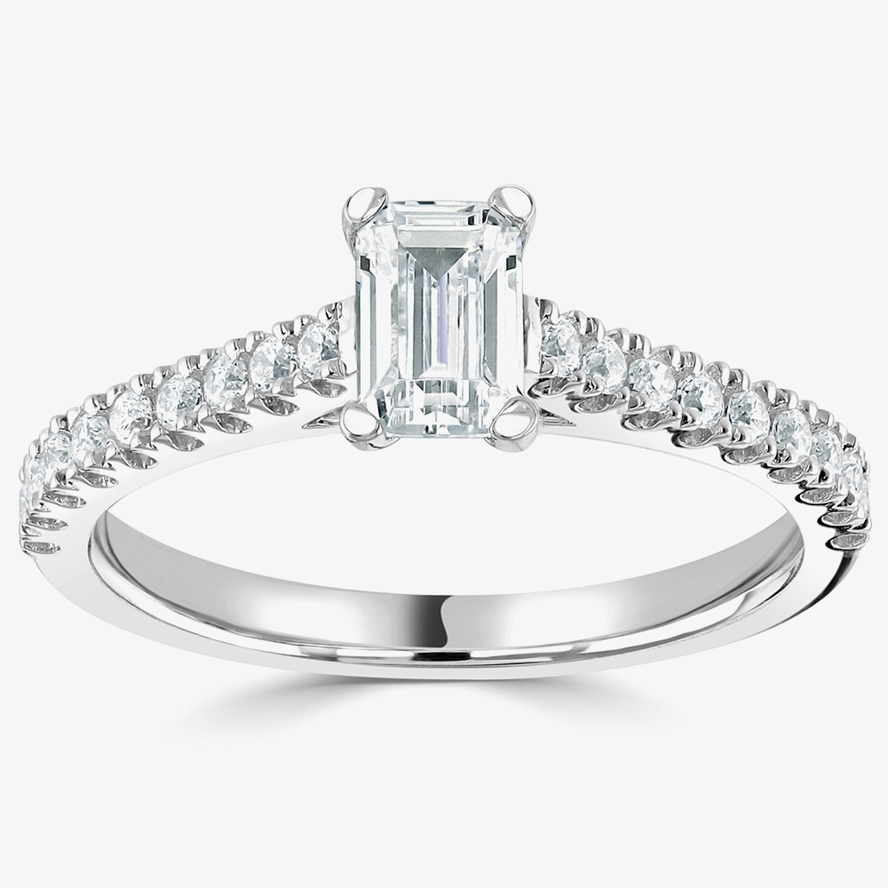 Signature Collection Platinum GIA Certificated Shoulder-Set Emerald-Cut Diamond Ring RI-2209A(6X4)(.60CT PLUS)- VS1/G/0.87ct