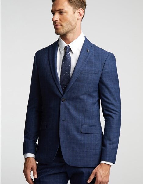 Ted Baker Slim Fit Navy Blue Soft Check Men's Suit Jacket