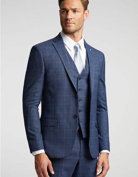 Ted Baker Slim Fit Blue and Mauve Check Men's Suit Jacket
