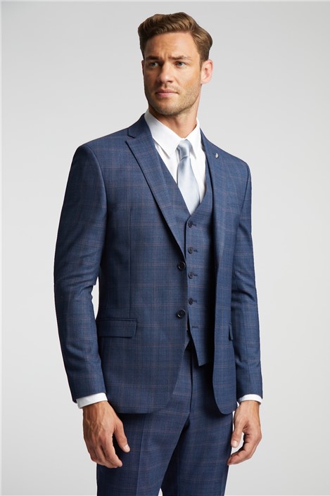 Ted Baker Slim Fit Blue and Mauve Check Men's Suit Jacket