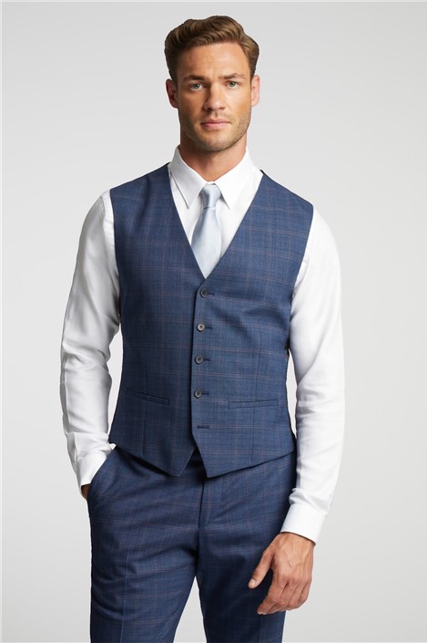Ted Baker Slim Fit Blue and Mauve Check Waistcoat