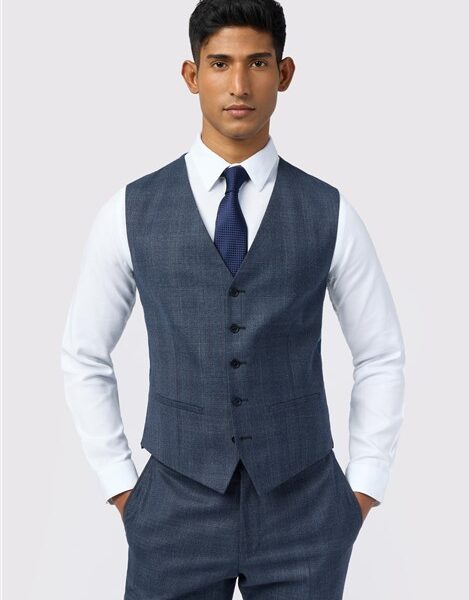 Ted Baker Slim Fit Byrne Navy Blue Plum Check Waistcoat