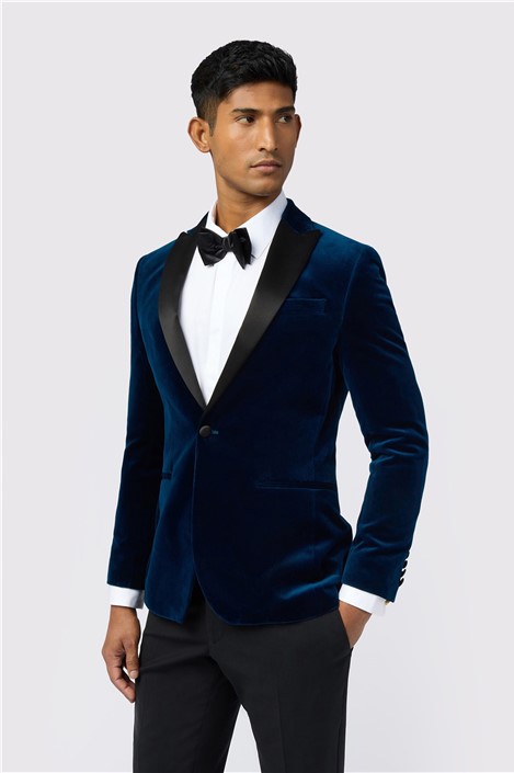 Ted Baker Slim Fit Navy Blue Teal Velvet Men's Suit Jacket